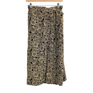 Tinsels Maxi Skirt Boho Flowy Button Front Elastic Waist Tan Black Size 6
